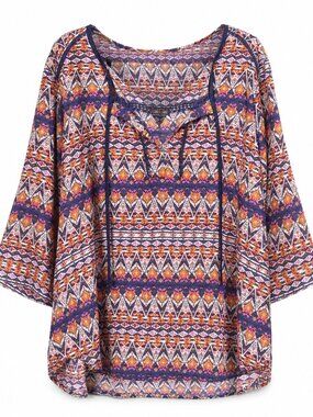 Antilia Femme Boho Tie Neck Plus Size 3X Popover Peasant Blouse